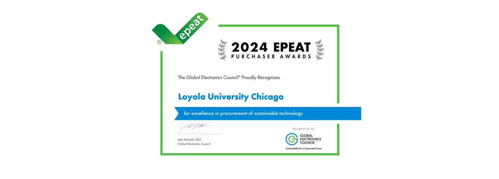 ITS Recognition 2024 EPEAT Award for Loyola University Chicago for procurement of sustainable technology